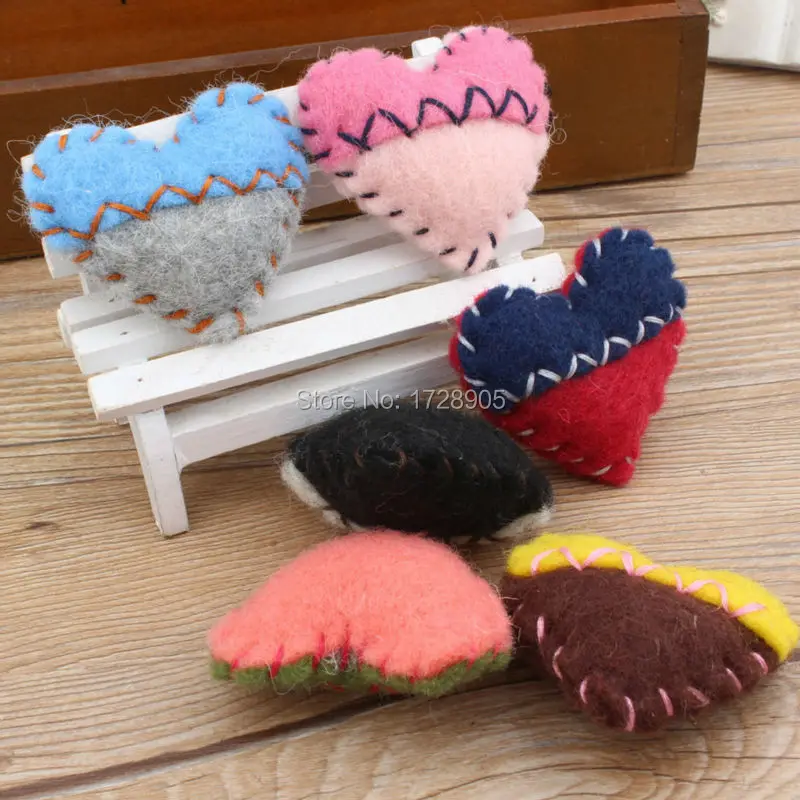 

100% Wool Handmade 3D Heart Shape 56*60 mm 2 pcs Big Colorful Wool Felt Ball For DIY Christmas Decoration Jewelry