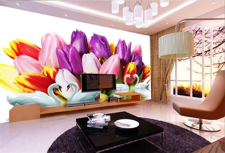 Пользовательские 3d фото обои комната росписи цветные цветы Лебединое озеро HD