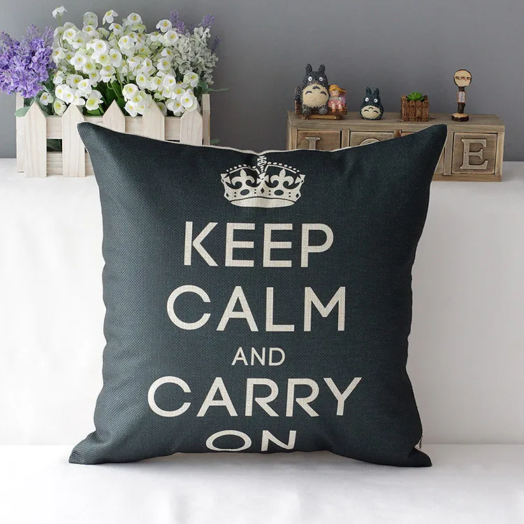 Чехол на подушку с принтом KEEP CALM & CARRY ON диванная Подушка наволочка 45*45 / 50*50 см|cover