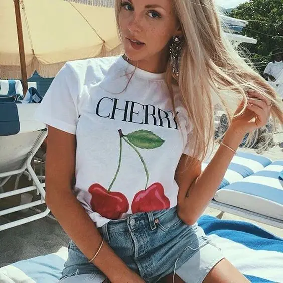 Весной 2017 новый Ручная роспись фрукты свежие время с коротким рукавом не то же