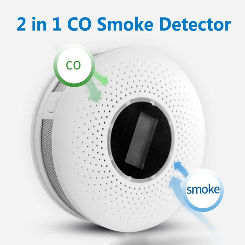 

2 In 1 Smoke Detector Carbon Monoxide Alarm CO Alarm CO Detector LCD Display Gas Leak Detector with Sound and Light Alarm