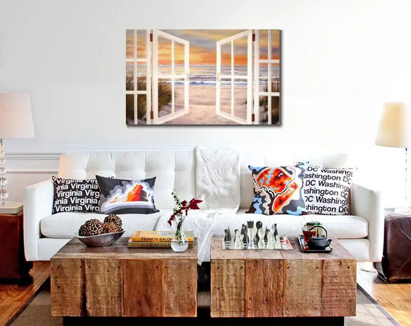 Koop Hand Geschilderd Canvas Art Olieverf Zeegezichten Sunset Beach Mooi Kunstwerk Voor Woonkamer Muur Decor Hoge Kwaliteit