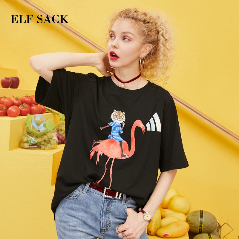 ELFSACK весна 2019 новинка большие размеры футболки для женщин хлопок на каждый день