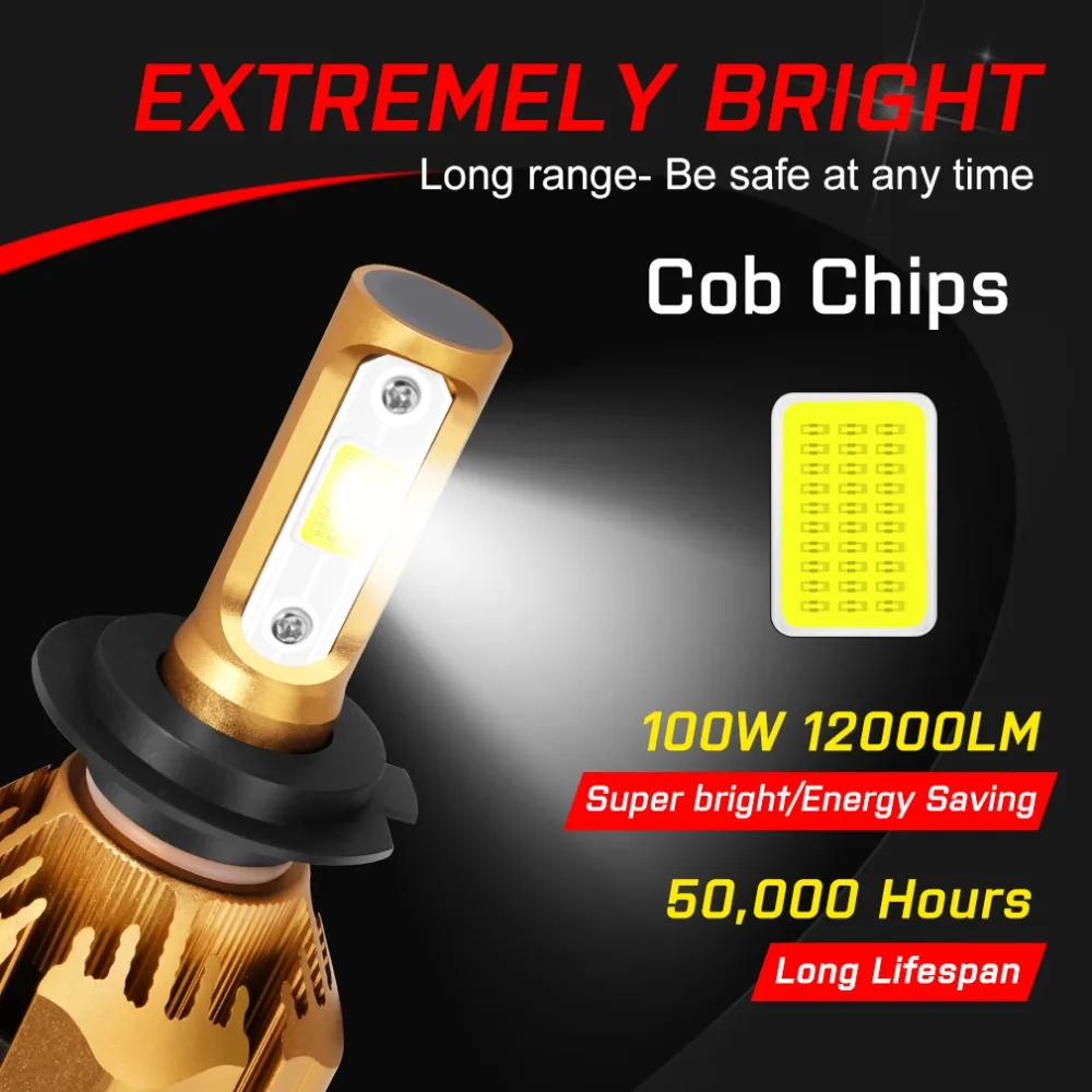 Автомобильные фары H7 Led H1 H3 H4 H8 H11 светодиодные лампы HB4 HB3 H13 9004 9007 9012 COB 60 Вт 9000лм 6000K