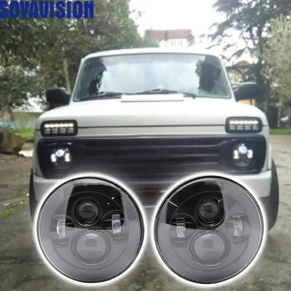 2 шт. 7 &quotсветодиодный H4 фара ангел глаз лампа дюймов. Налобный фонарь для JEEP JK TJ Lada