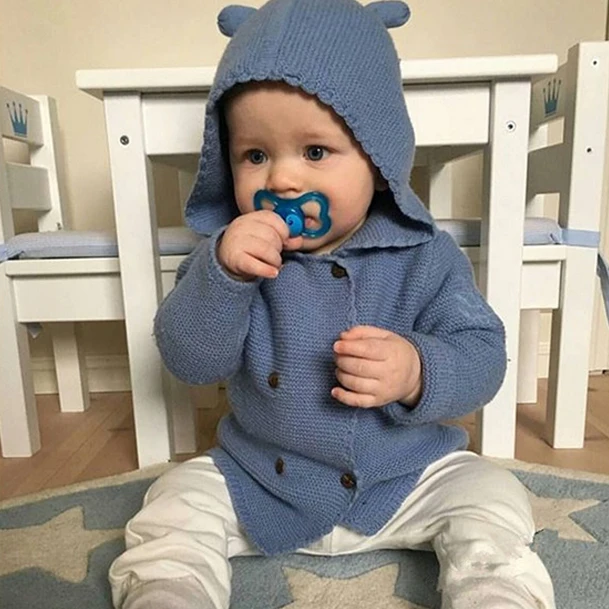 Hot autumn and winter children's sweater hooded Baby Girl double-breasted jacket European cotton knit cardigan | Детская одежда и