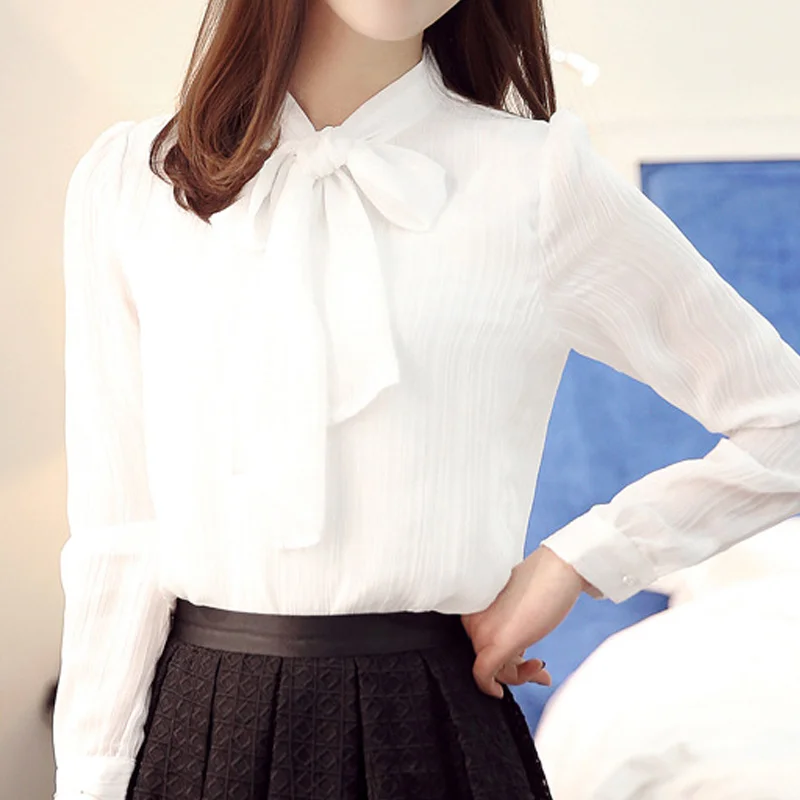 Женская шифоновая рубашка с длинным рукавом и бантом офисная одежда