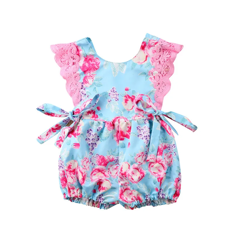 Girls Lace Newborn Baby Floral Bodysuit Summer Sleeveless Girl Clothing Bow Round Neck Backless Jumpsuit Sunsuit Outfits Pretty | Детская
