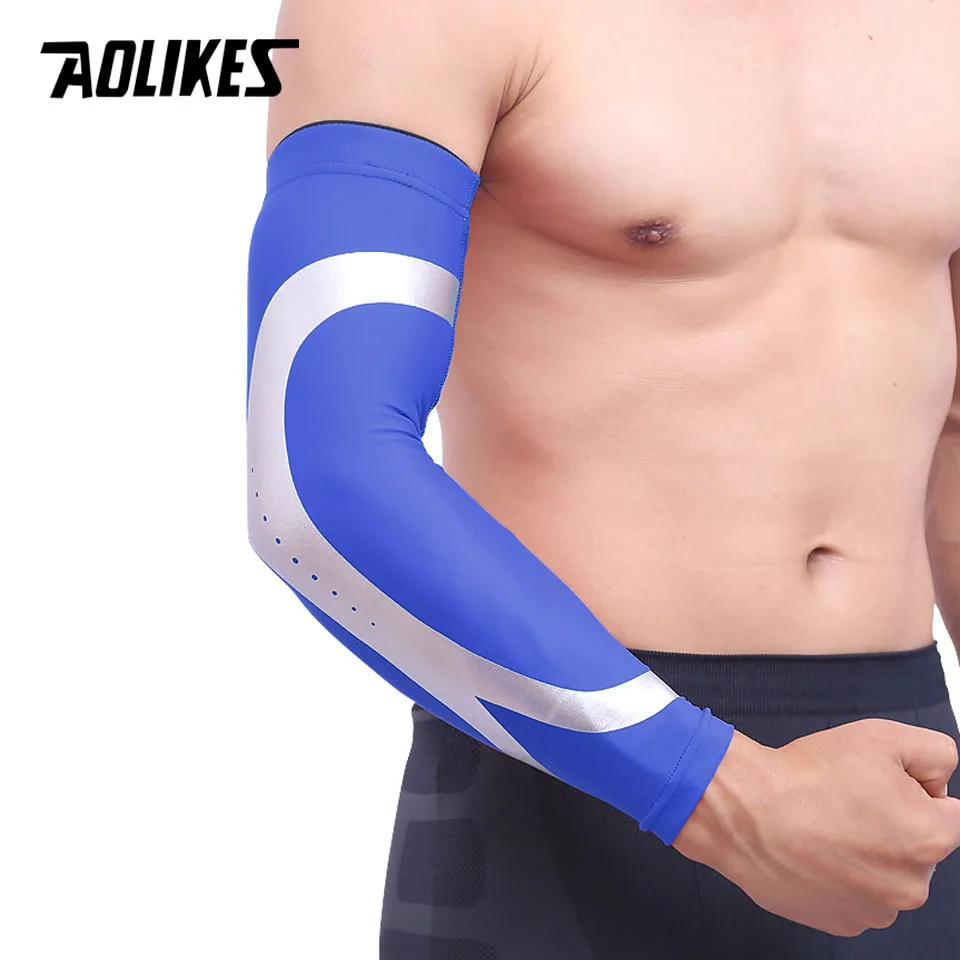 Blue AOLIKES/1 шт., спортивные гетры с длинными рукавами для баскетбола, стрельбы, налокотники, протектор, растягивающийся, мягкий, поддерживающий защитный коврик - Цвет: Blue