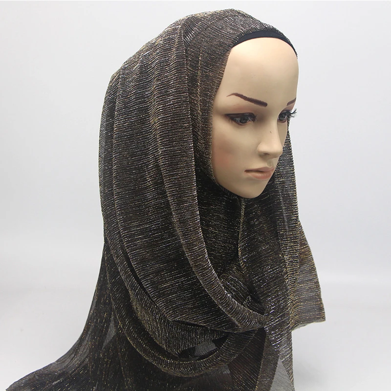 Женская Блестящая однотонная шаль Hijabs из эластичной пряжи мусульманский тюрбан
