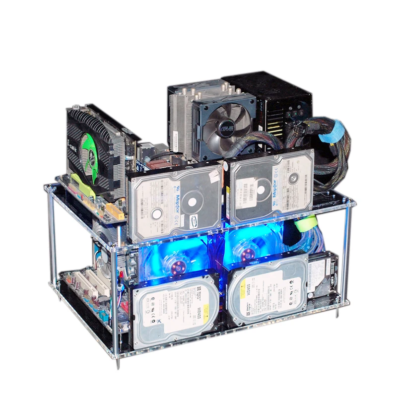 double decks Акриловый ПК Открытый Чехол тестовый стенд ATX ITX MATX открытый воздух голый HTPC рамка 3 шт. SSD 2 шт. HDD отсеки разгон HTPC видеокарта - Цвет: double decks