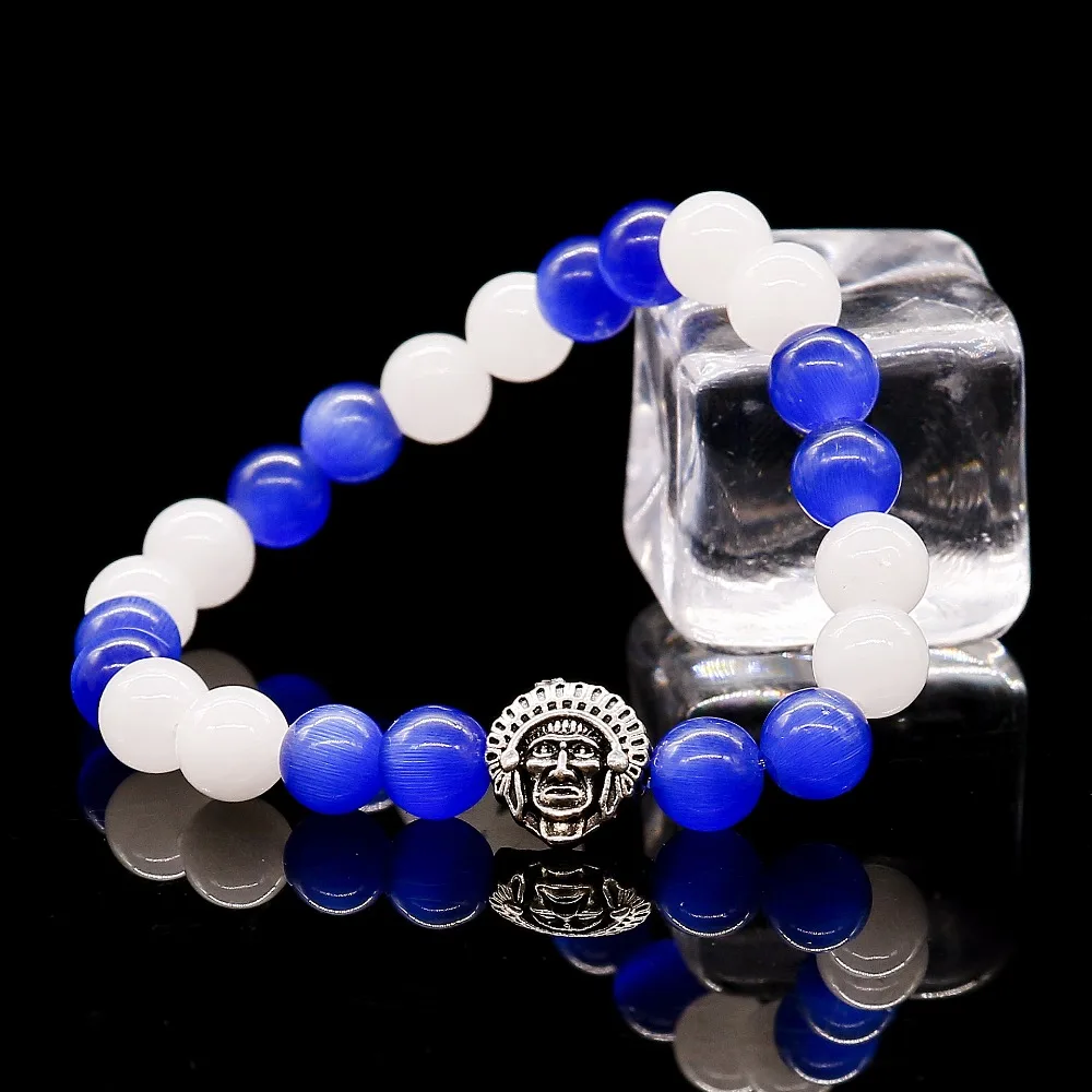 Натуральный голубой опал с белым халцедоном мужские браслеты подвесками бусины