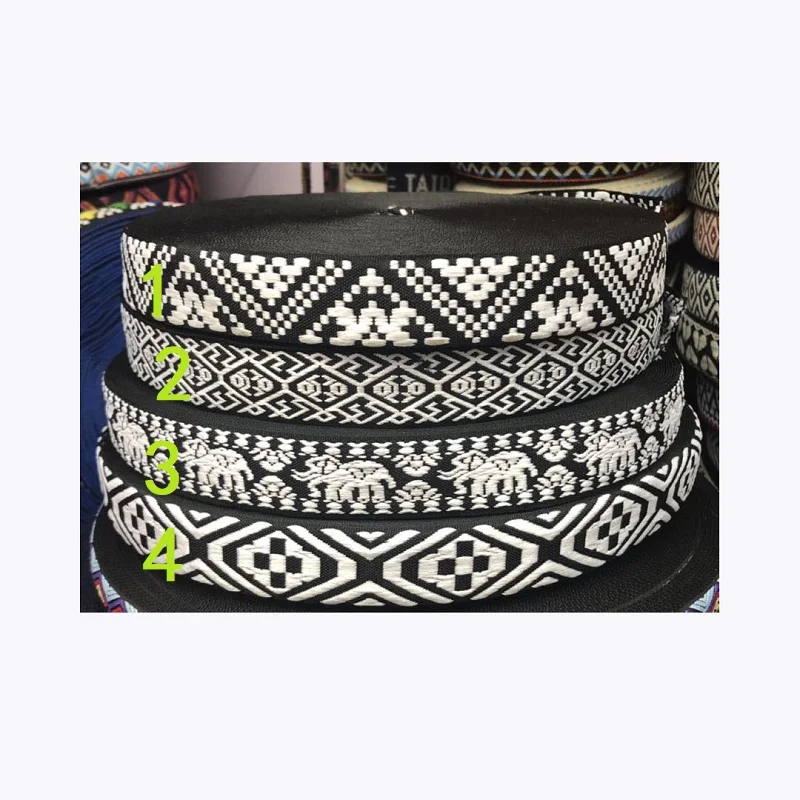 

45yards/lot wide 2.5cm Woven Jacquard Ribbon Trims geometry black and white design for clothing straps accessory LS-797