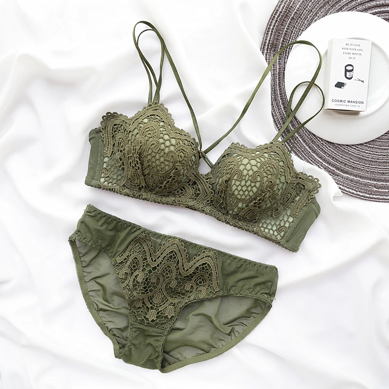 Комплект женского кружевного нижнего белья с чашкой пуш ап 1/2 5 цветов|Комплекты