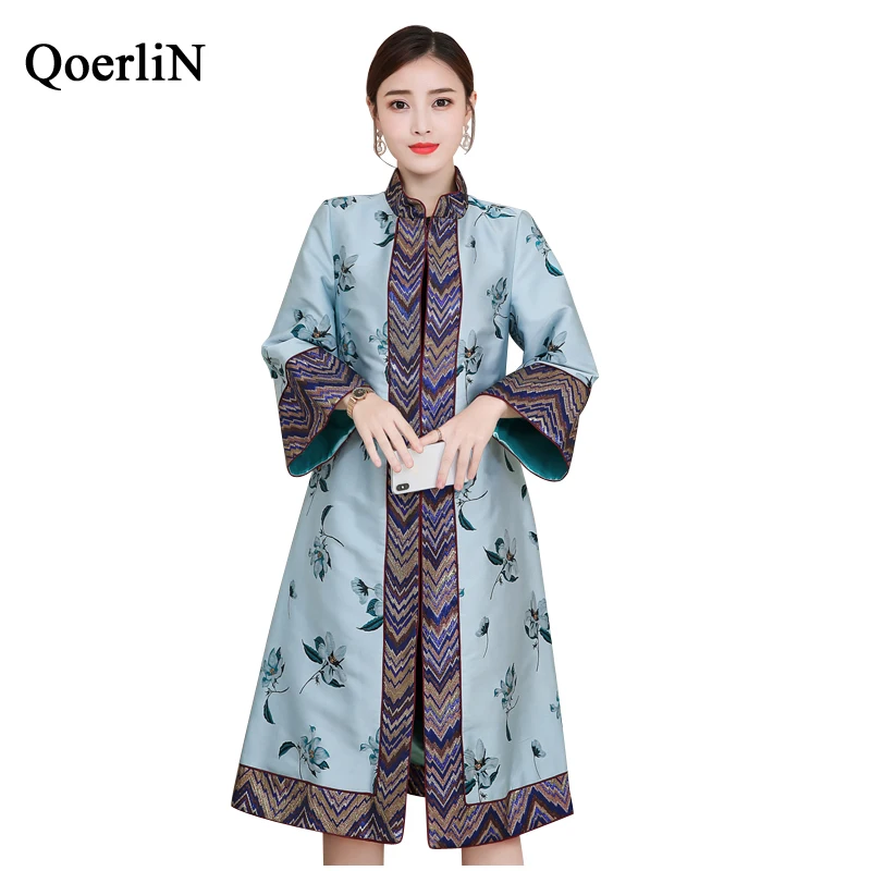 QoerliN Винтаж для женщин Улучшенная Тан костюм женский пиджак Cheongsam Китайский Hanfu
