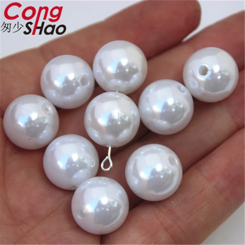 Cong Shao 10/12/14mm White ABS plastic Smooth Loose Spacer Garment Beads Pearl Imitation Round DIY for jewelry making CS209 | Дом и сад