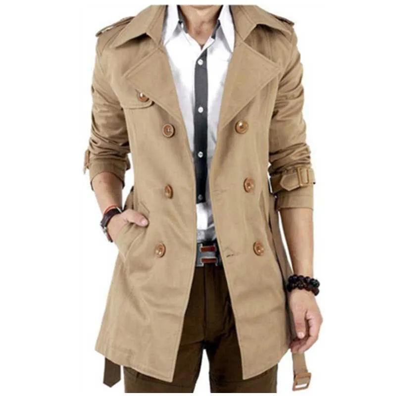 Корейский модный Тренч мужской Повседневная тонкая куртка винтажная двубортная