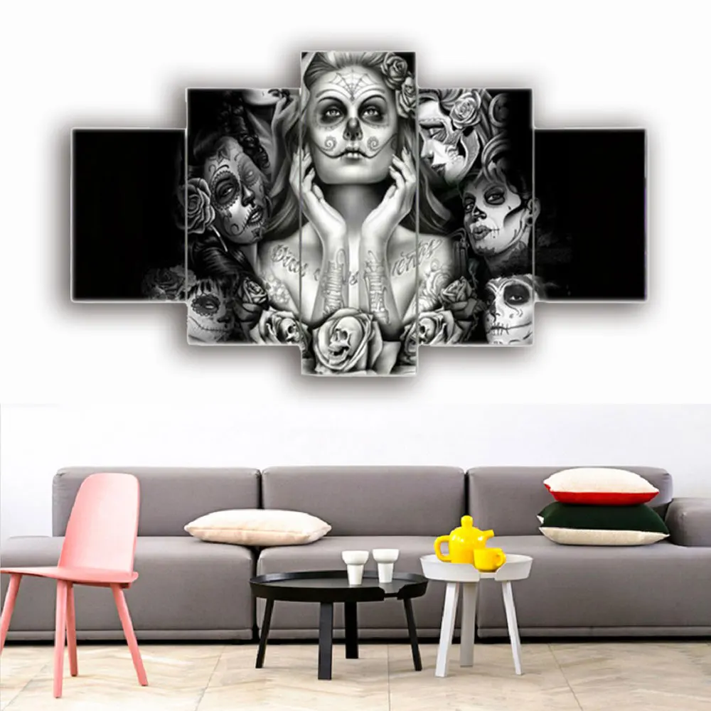 Новинка 5 шт./компл. холст панелей HD сахар Череп девочка картины украшения для