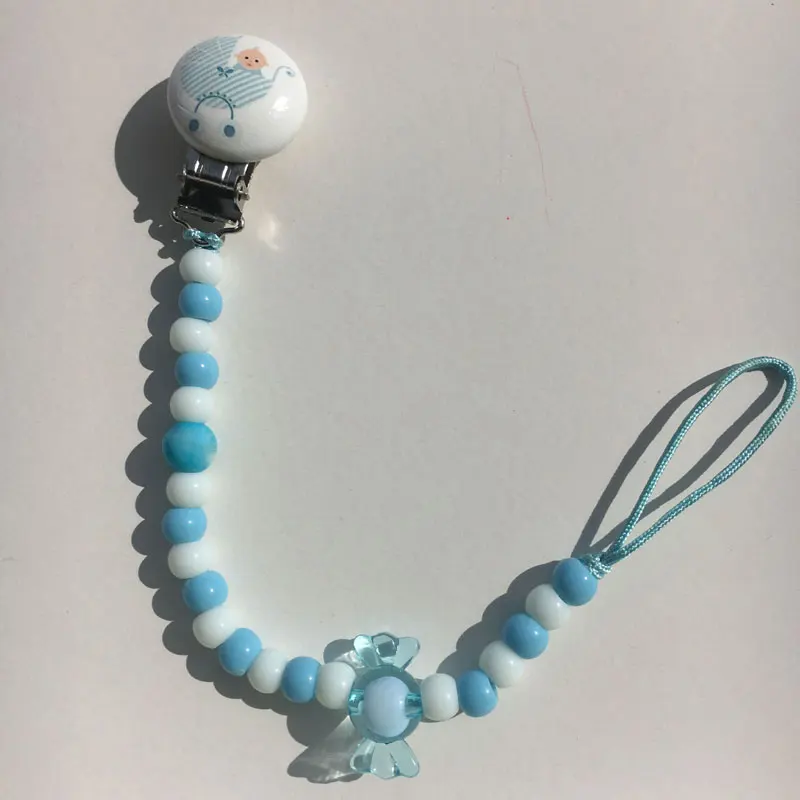 Candy Blue Деревянный Соска с бусами клипы BPA бесплатно акриловые цепи соска клип ребенок соску зажим модный держатель для пустышки прикрепление деревянные зажимы - Цвет: Candy Blue