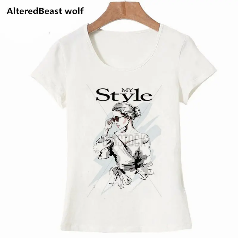Cute drinking juice girl VOGUE white T Shirt Women Summer Short Sleeve shirt style modern lady Clothes SHIRT 2019 | Женская одежда