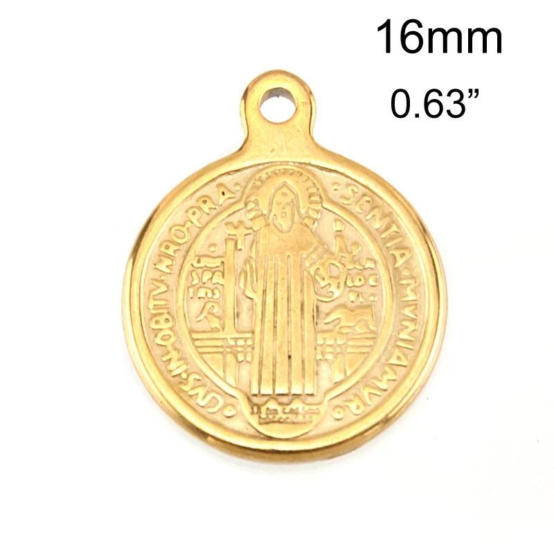 16mm 1 Loop gold Орден Святого Бенедикта из нержавеющей стали шармы с тиснением Sacramentals церкви круглый 1/2/3 лазейки Подвески Теги, 50 шт в наборе - Окраска металла: 16mm 1 Loop gold
