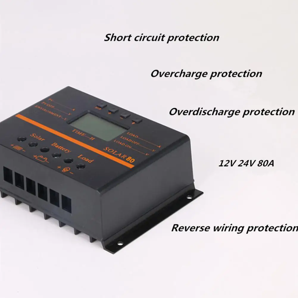 AKDSteel 80A ШИМ 12В 24В ЖК контроллер солнечной батареи фотоэлектрическая солнечная