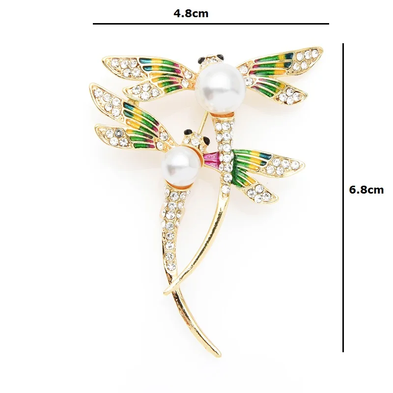 Wuli&ampbaby Enamel Double Dragonfly Brooches Green Wings Simulate-pearl Insect Brooch Pins For Women 2019 | Украшения и