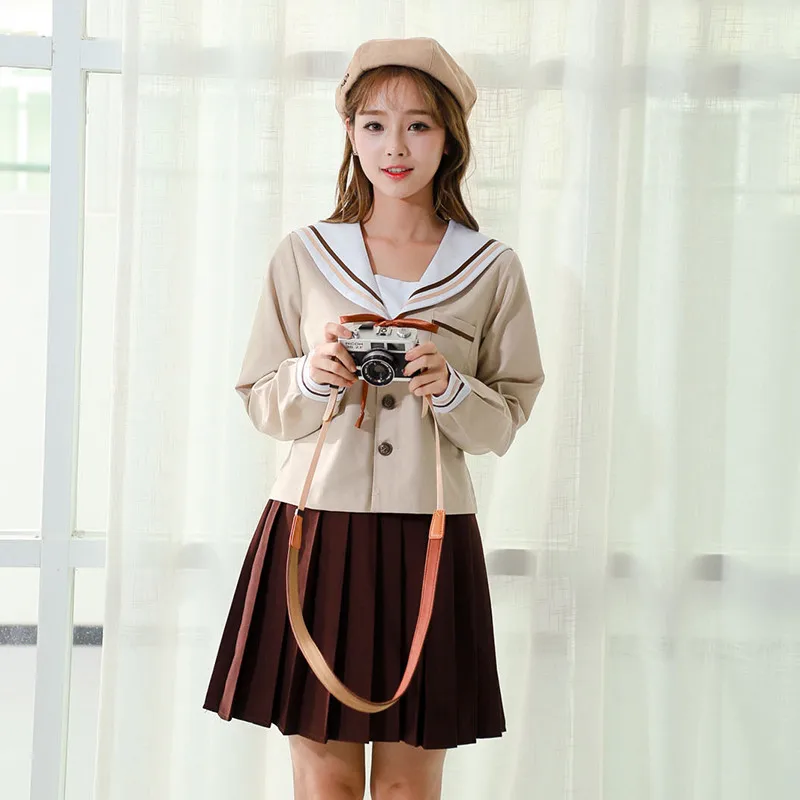 Long sleeve set UPHYD Новое поступление японский JK наборы с длинным рукавом осенние девушки средней школы Униформа Новинка матросский костюм размера плюс LYZF100 - Цвет: Long sleeve set
