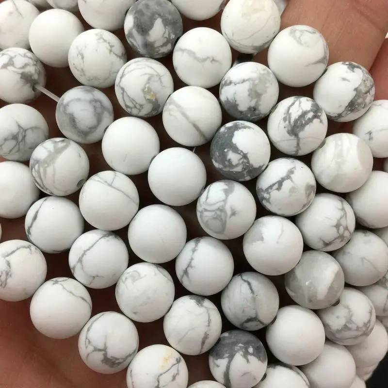 New Arrival Matte Frosted Dull Polished White Howlite Bead Round Spacer Stone Loose 6 mm 8 10 12 DIY For Making Jewelry | Украшения и