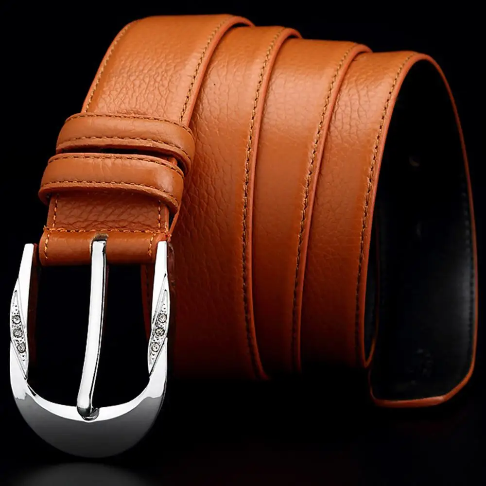 High Quality 1st Layer Cow Genuine Leather Belts Crystal Decorative Buckle Metal Metal Casual Belt Women 3.3cm FCO024