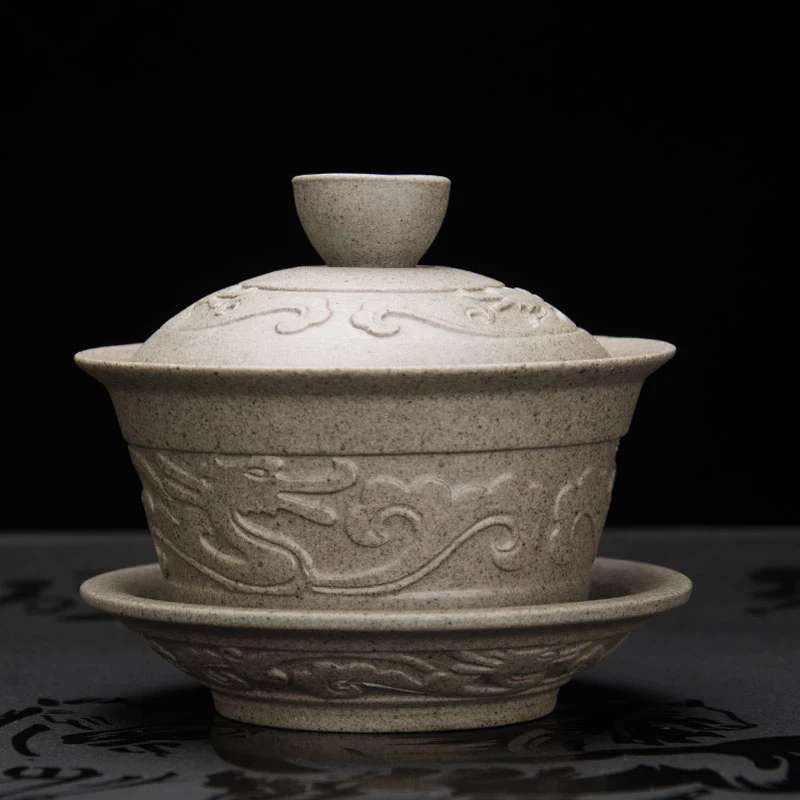 Чайный сервиз gaiwan dragon relief фарфоровая чаша с покрытием ручной работы китайские