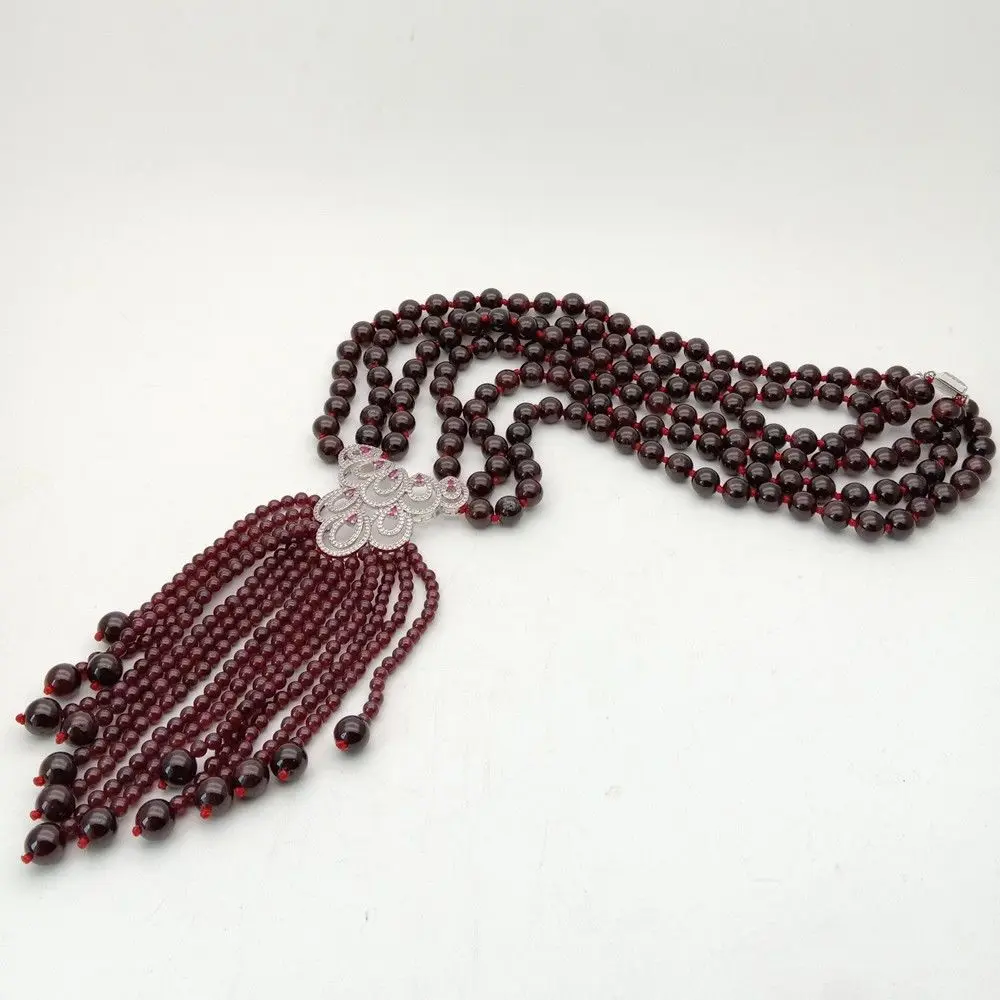 Women's 19'' 3Strands Round Garnet Necklace CZ Pendant | Украшения и аксессуары