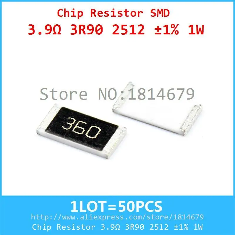 1 ЛОТ = 50 ШТ. Чип Резистор 3.9ohm 3R90 2512 1% Вт Package2512 |
