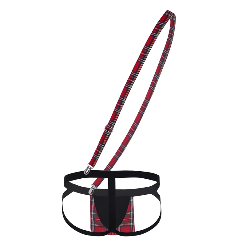 Мужское нижнее белье Гей Трусики низкая посадка открытая спина сумка в клетку