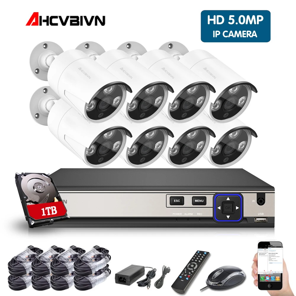 8Ch HD H.265 5MP POE камера безопасности NVR CCTV система с 2592*1520 ip-камера наружного ночного видения комплект видеонаблюдения