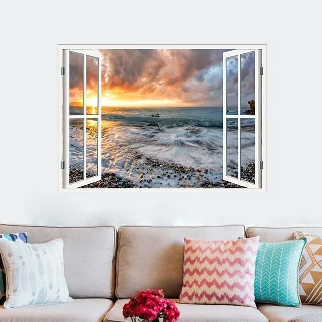 Новый продукт 3D наклейка в виде окна стены Стикеры домашний декор восход солнца