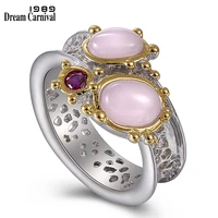 dreamcarnival 1989 new arrived two tones color wedding engagement rings for women oval pink opal hot pick chic jewelry wa11667