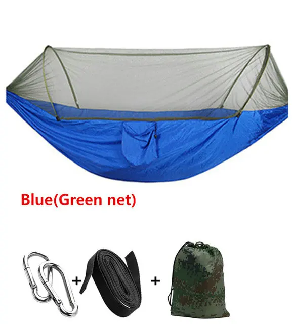 Blue(green net) Автоматический разворачивающийся Сверхлегкий парашютный гамак охотничья москитная сетка двойной подъемный уличный гамак мебель 250X120 см - Цвет: Blue(green net)