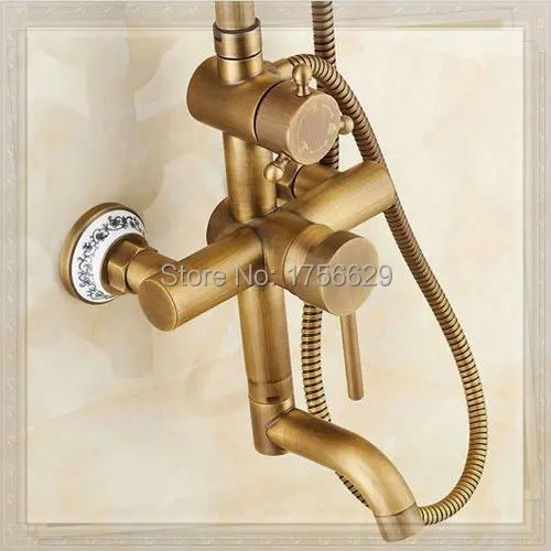 Free Shipping!Rainfall shower faucet set with slide bar tub mixer+handle wall mount Antique bronze finish ST-9136 | Обустройство дома