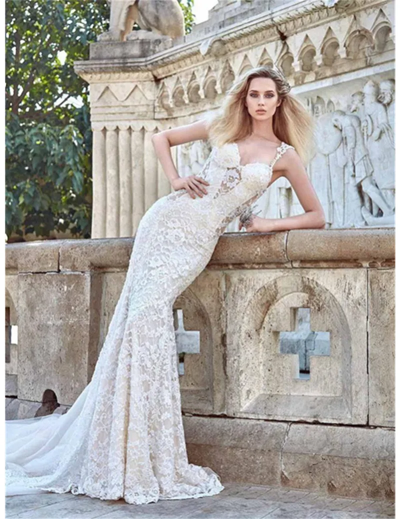 MZY076 Sexy Кружева Русалка Hollow Белый/Слоновая Кость Свадебное Платье Vestido Де Noiva