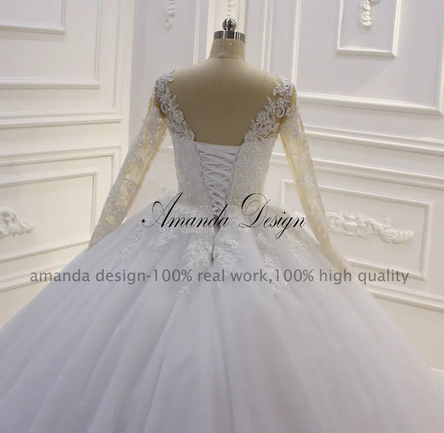 Аманда дизайн vestido novia Плайя с длинным рукавом Кружева аппликацией свадебное