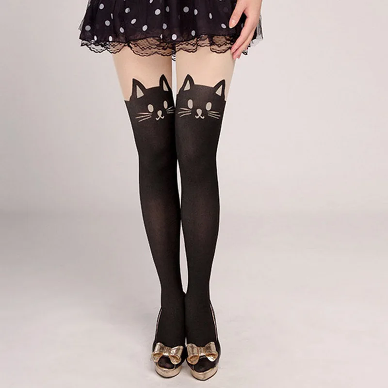 Сексуальные колготки, женские колготки, с рисунком кота, тату, чулки, collant femme
