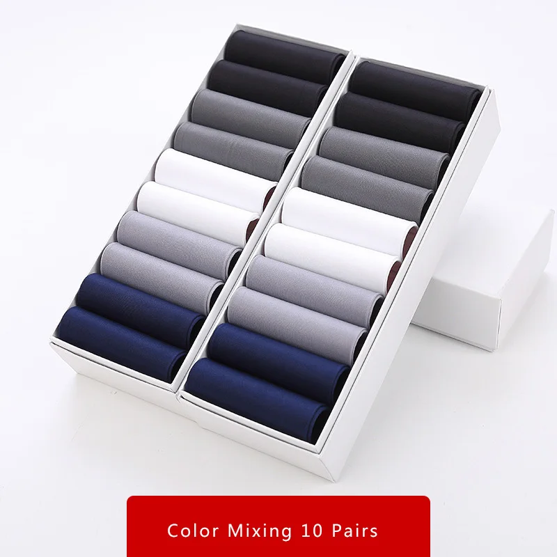 10 pairs Color mix Черные и белые мягкие тонкие носки из шелка, летние дышащие носки, мужские рабочие носки, короткие дезодорирующие однотонные прозрачные носки, партия - Цвет: 10 pairs Color mix