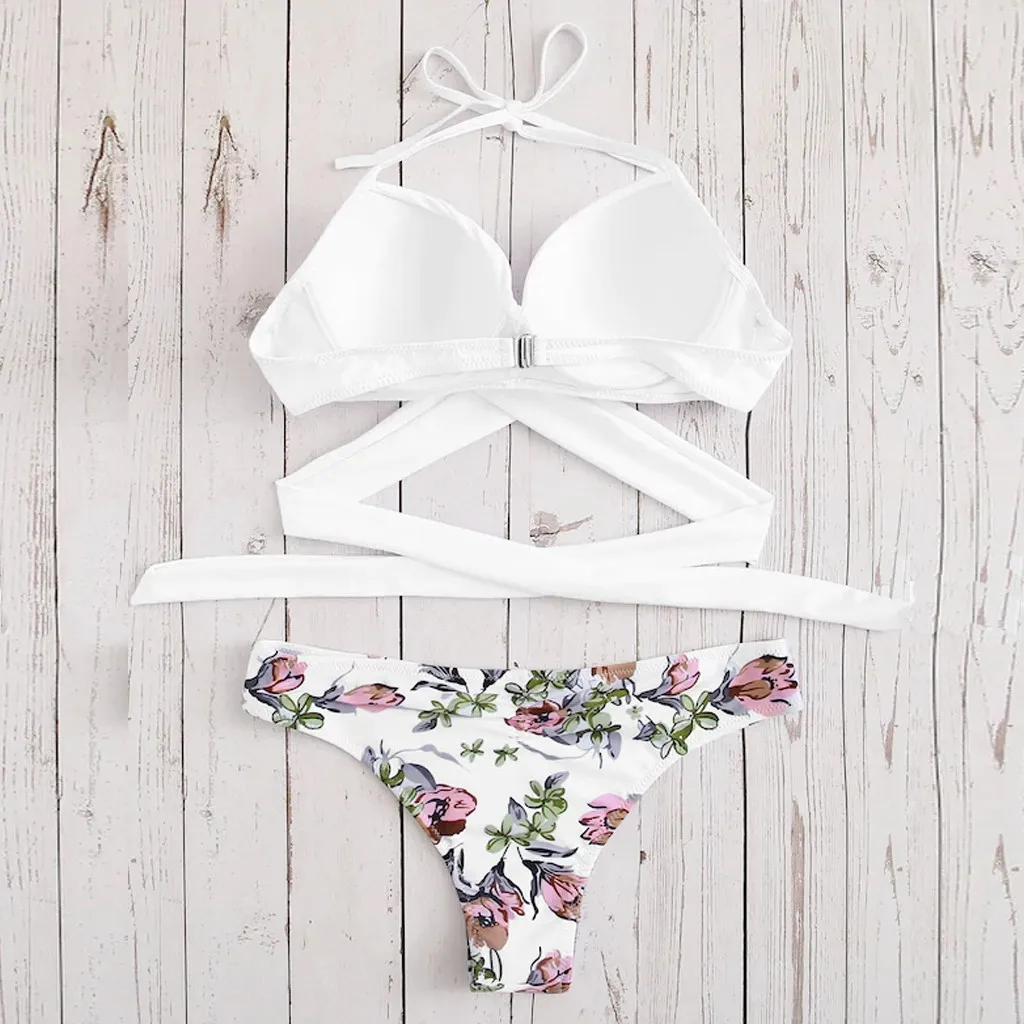 SAGACE двухсекционный костюм принт купальник с перекрестными лямками топ-труба для