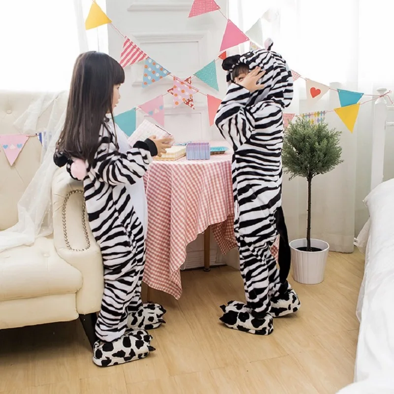 Cute Unicorn Animal Zebra Flannel Pajamas Children soft Onesies Unisex robe baby kids clothes Boys Girls Sleepwear Pyjama | Женская