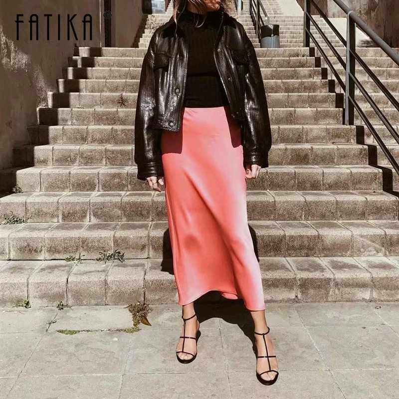 Блестящая юбка Fatika Женская модная длинная шелковая на весну и лето 2019|Женские