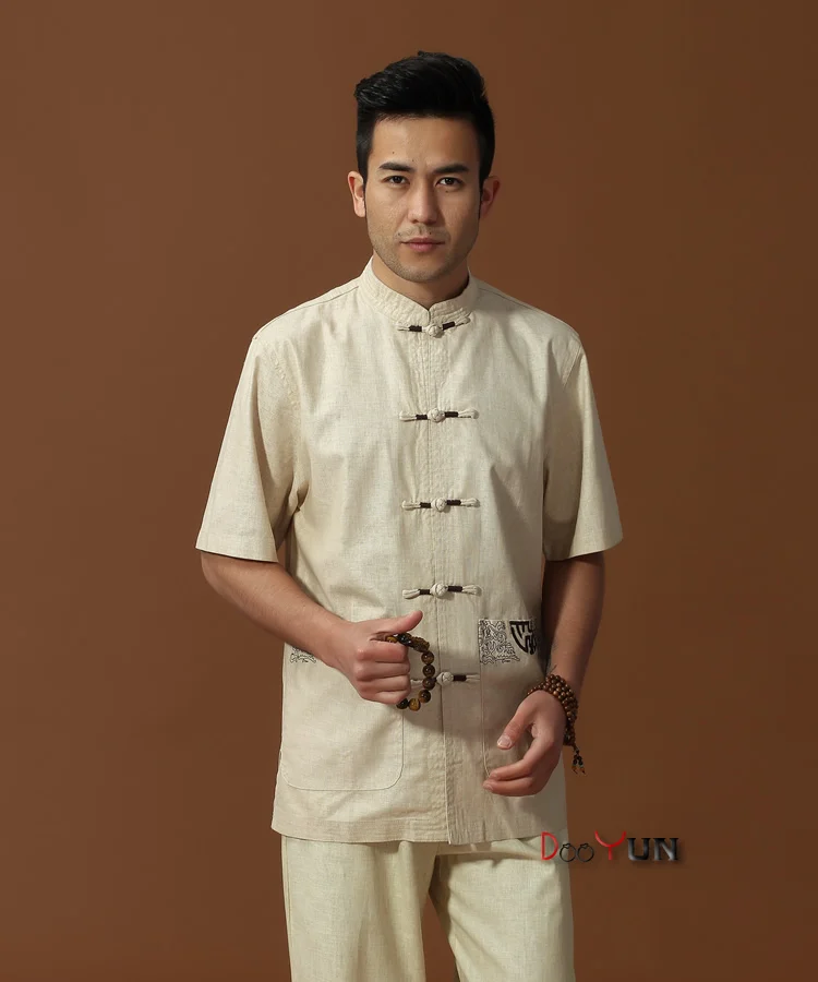 

Chinese Tradtional Tops Men's Linen Short-Sleeve Shirt Size S to 3XL
