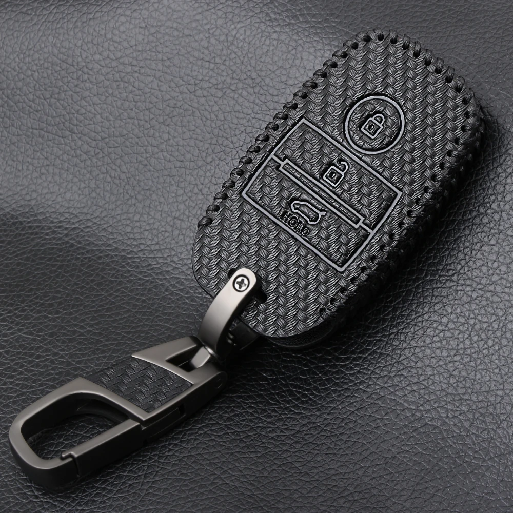 Carbon Fiber Style Leather Car Remote Key Fob Shell Cover Case For Kia Rio Ceed Soul Sportage Sorento Carens Picanto Skin Holder