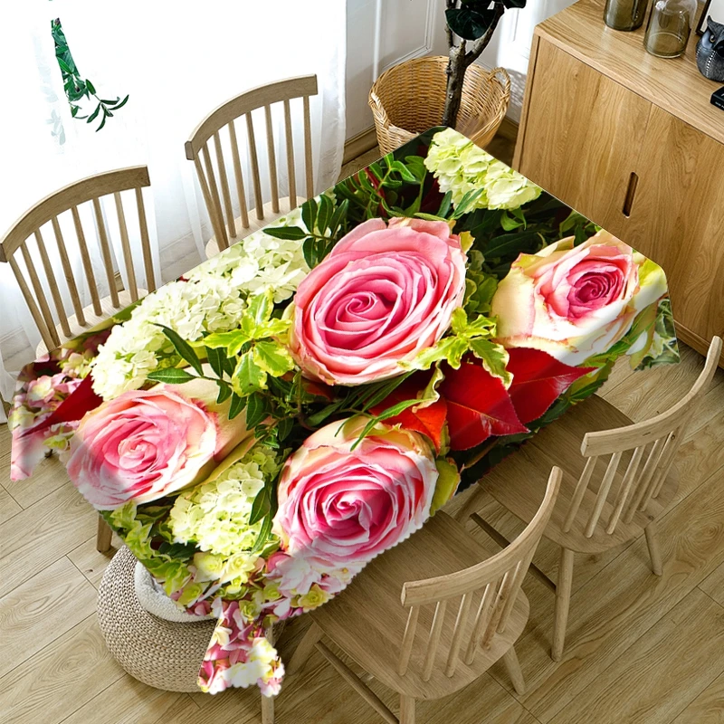 Скатерть с цветами 3d моющаяся ткань утолщенная хлопковая прямоугольная и