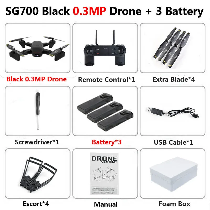 0.3MP Black 3B Foam SG700 Профессиональный складной Дрон с камерой 2MP HD WiFi FPV контроль скорости удержания высоты RC Квадрокоптер Вертолет игрушка XS809 E58 - Цвет: 0.3MP Black 3B Foam